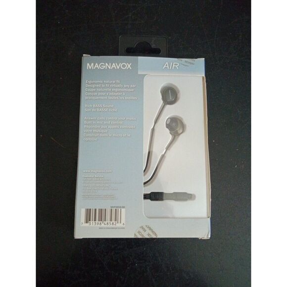 Magnavox rich bass AIR earbuds mic phone answering black silver - Picture 2 of 5